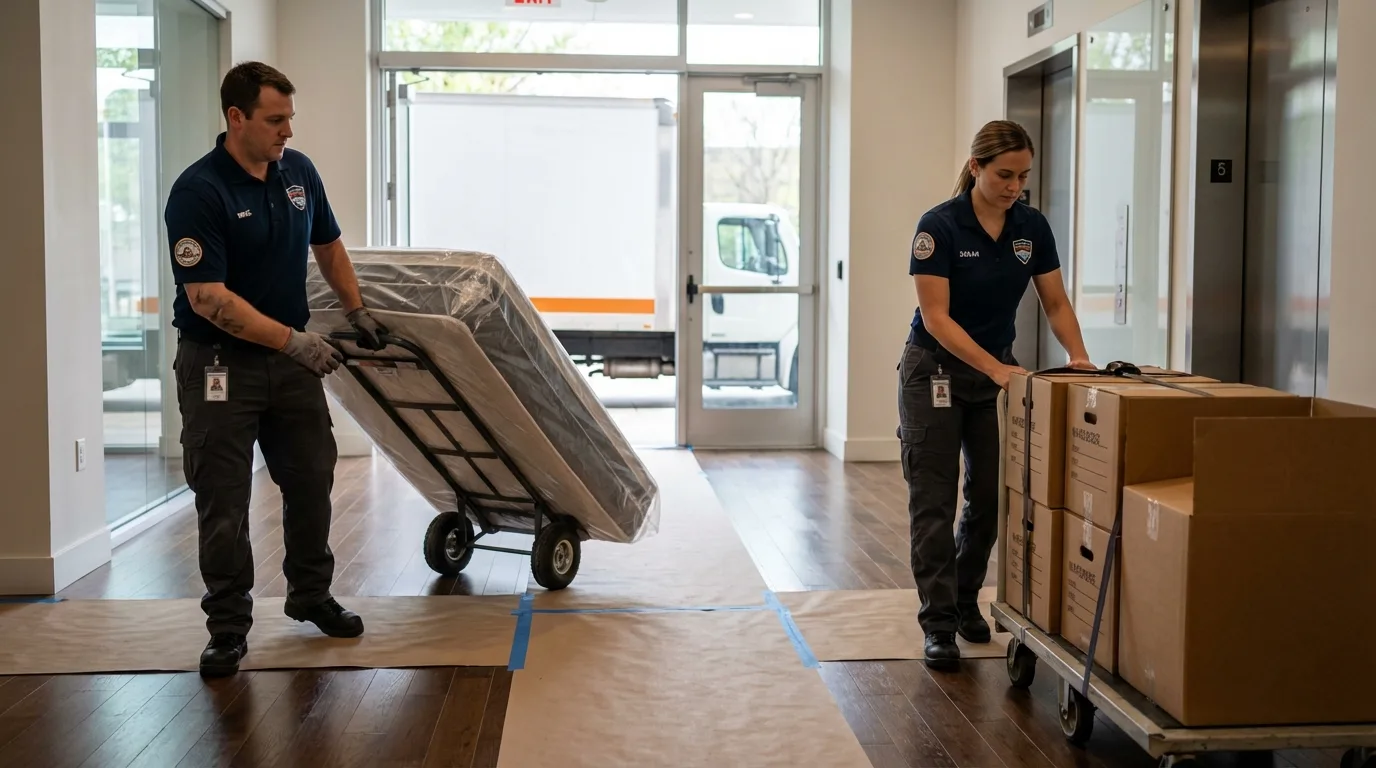 Professional apartment movers loading elevator in Alexandria, VA